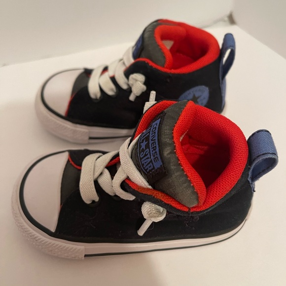 Converse Chuck Taylor All Star Mid Toddler Shoe Size 4 Navy Blue White Orange - Picture 2 of 9